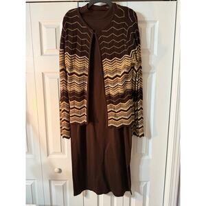 Y2K Dorby 2 piece dress and sweater jacket set brown Women's Size Large
